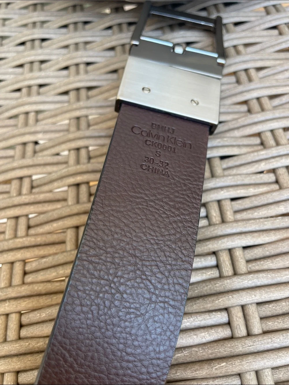Calvin Klein Black Leather Belt with Brushed Silver Buckle